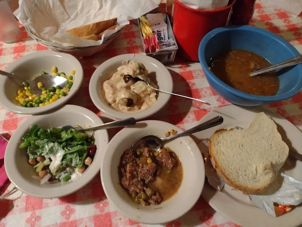 Swedish Meatballs Beef Veg Soup Fresh Bread Salad Peas and Corn
